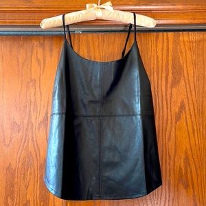 Leather front tank top, black, NWT David Lerner NY